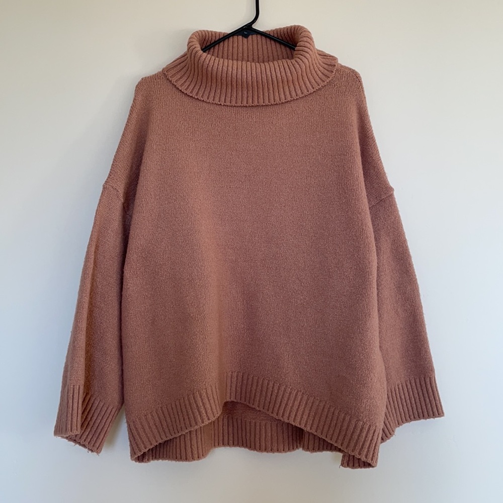 Oversized Pink Turtleneck Sweater